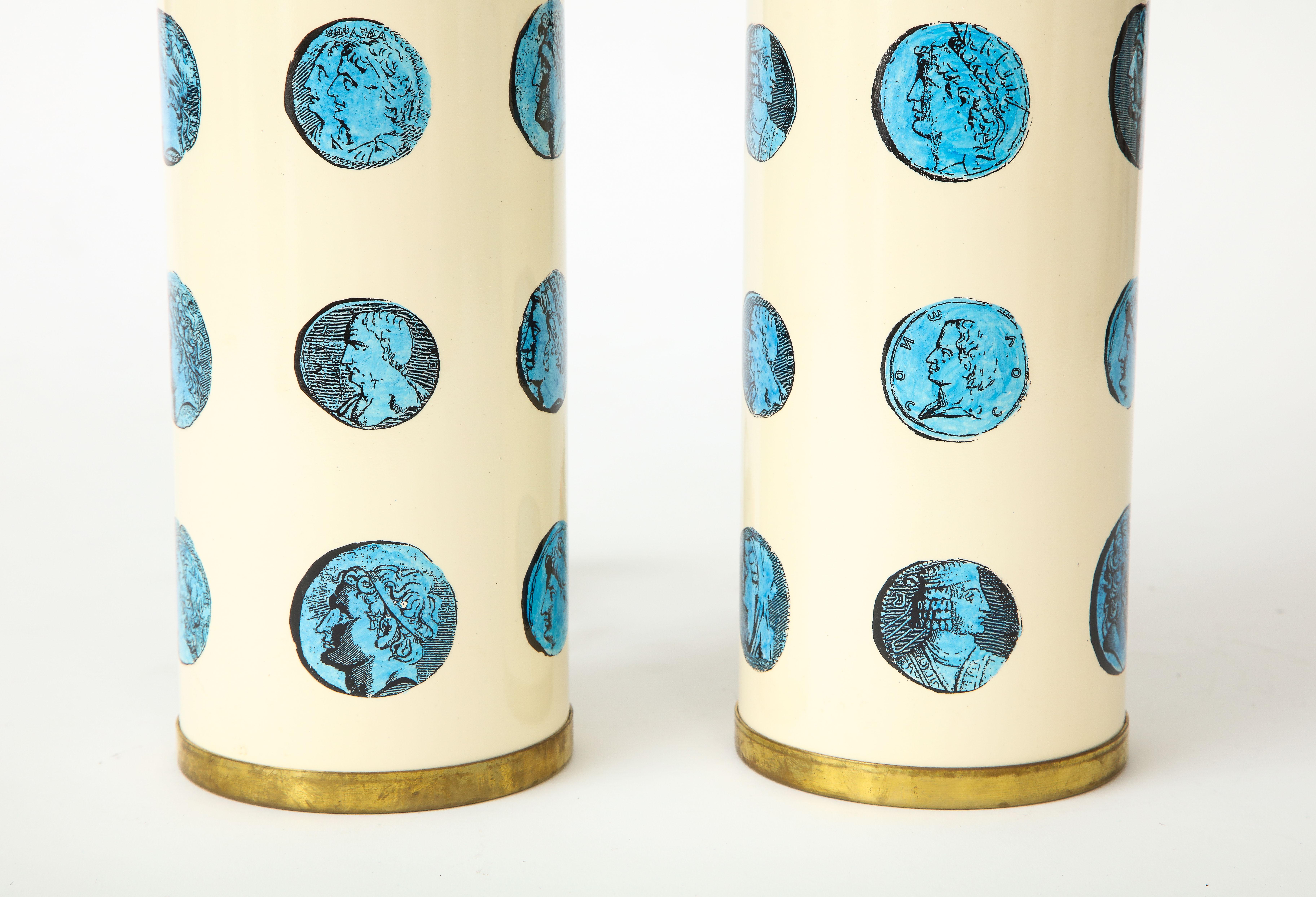 Italian Pair of Lacquered Metal Lamps by Piero Fornasetti