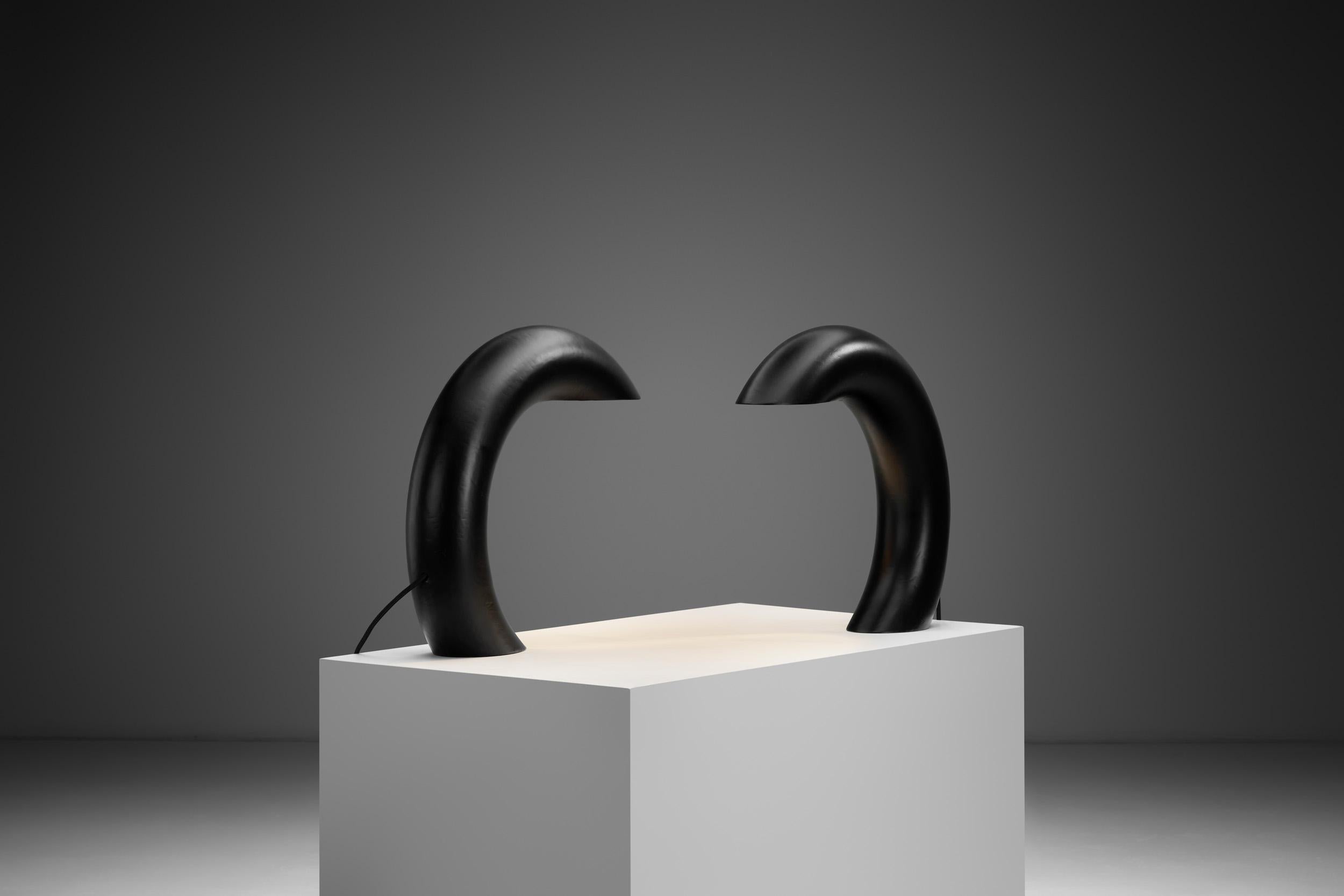 Laqué Pair of Lacquered Metal Table Lamps by Alfredo Bianchi, Italy 1970s en vente