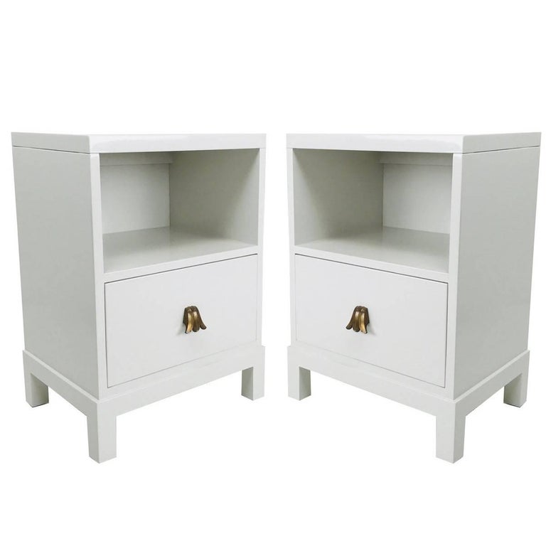 Pair of White Lacquer Brutalist Nightstands by Lane at 1stdibs
