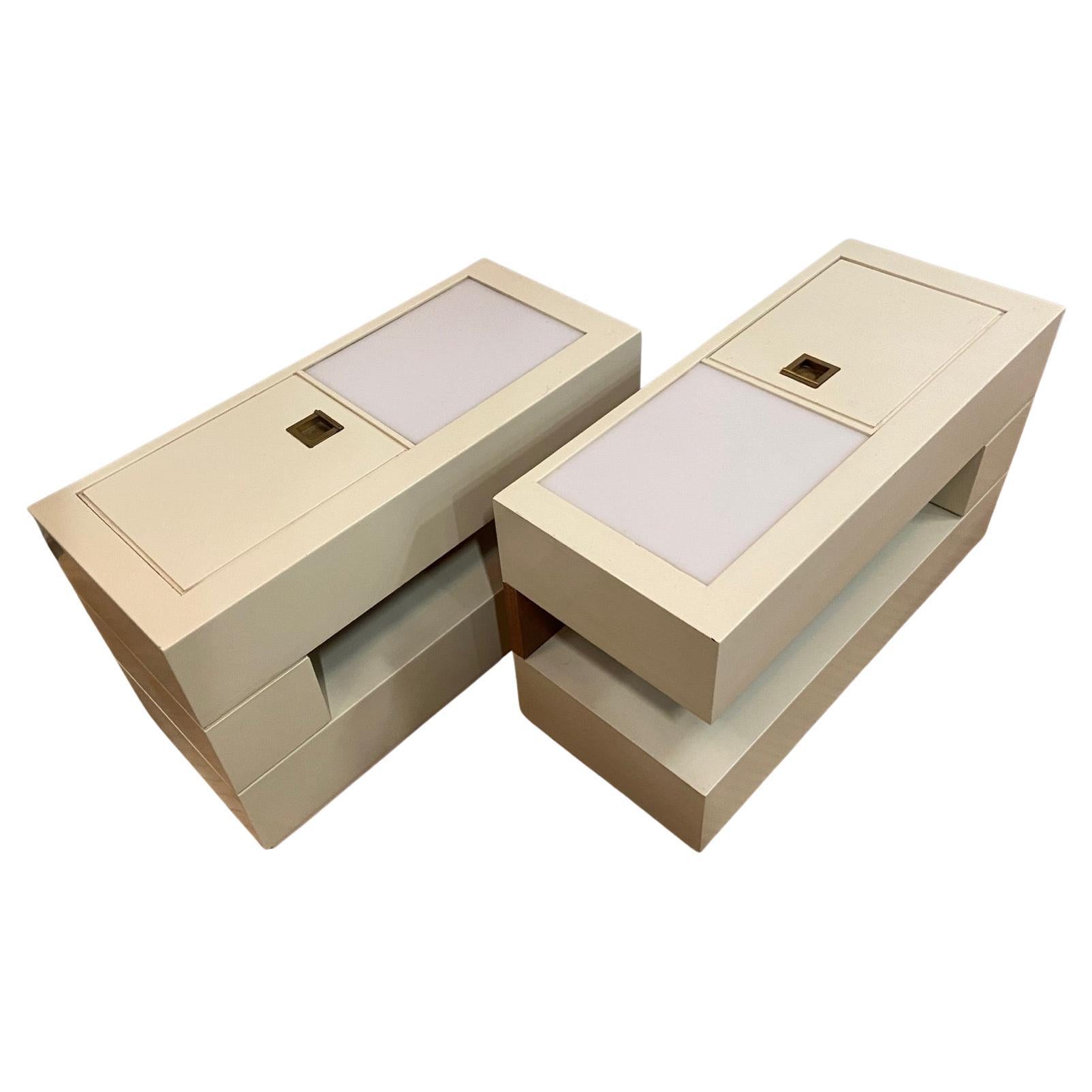 Pair of Lacquered nightstands or side tables with internal lights, Italy 1970
s