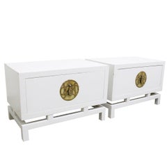 Pair of Lacquered Nightstands/Side Tables by Frank Kyle, Pepe Mendoza Hardware