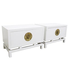 Vintage Pair of Lacquered Nightstands/Side Tables by Frank Kyle, Pepe Mendoza Hardware