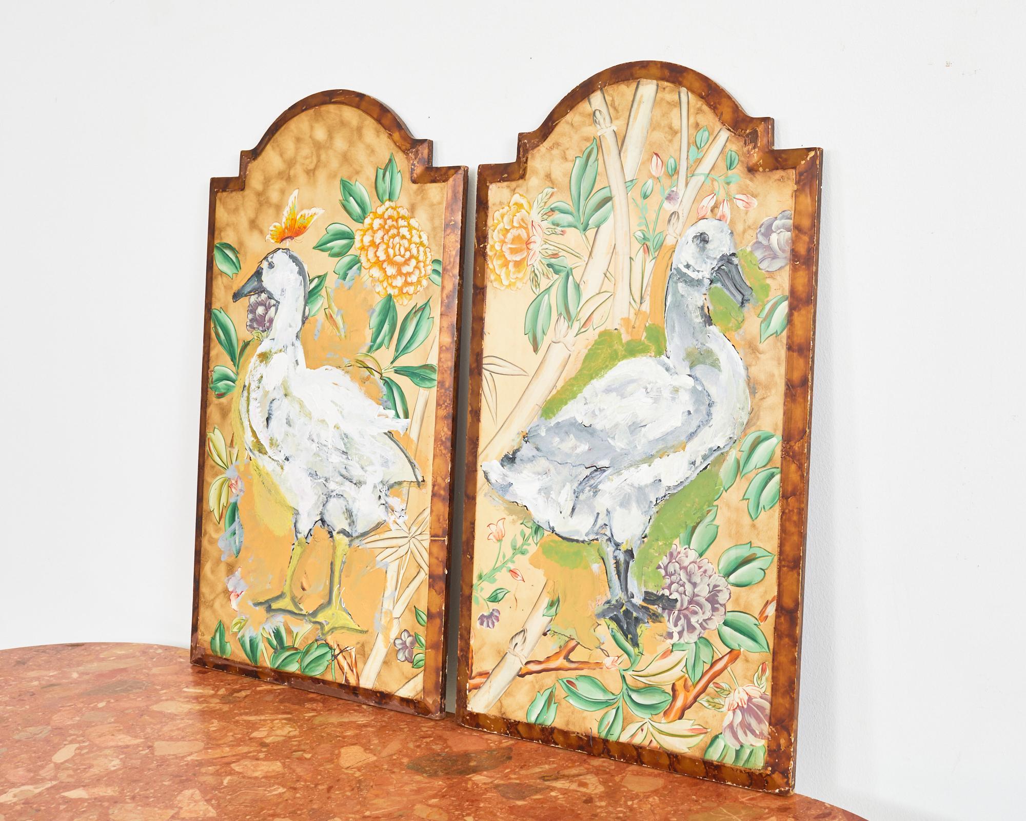 Américain Paire de peintures de canards à panneaux laqués de l'artiste Ira Yeager en vente