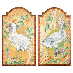 Pair of Lacquered Panel Duck Paintings by Artist Ira Yeager
