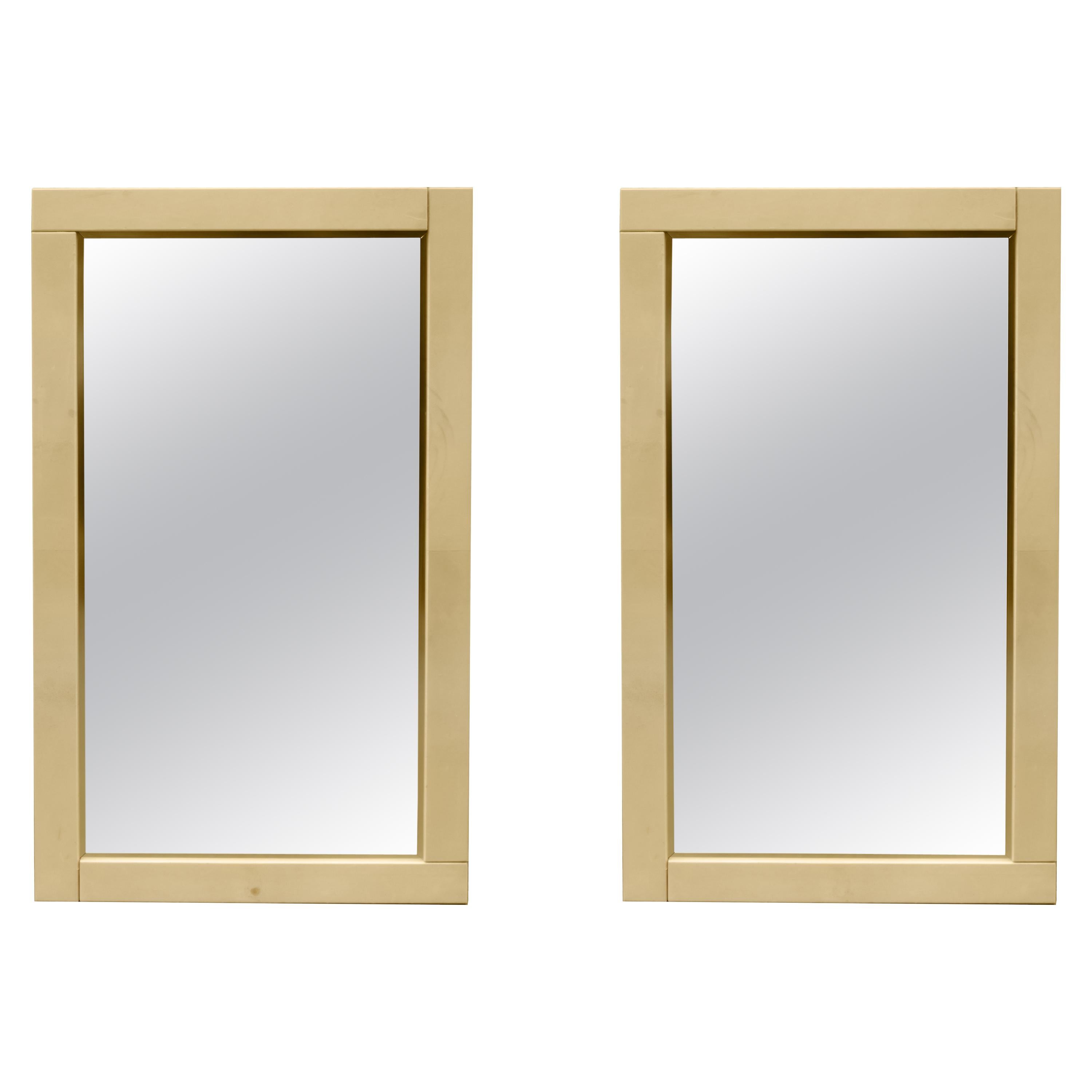 Pair of Lacquered Parchment Modernist Mirrors For Sale