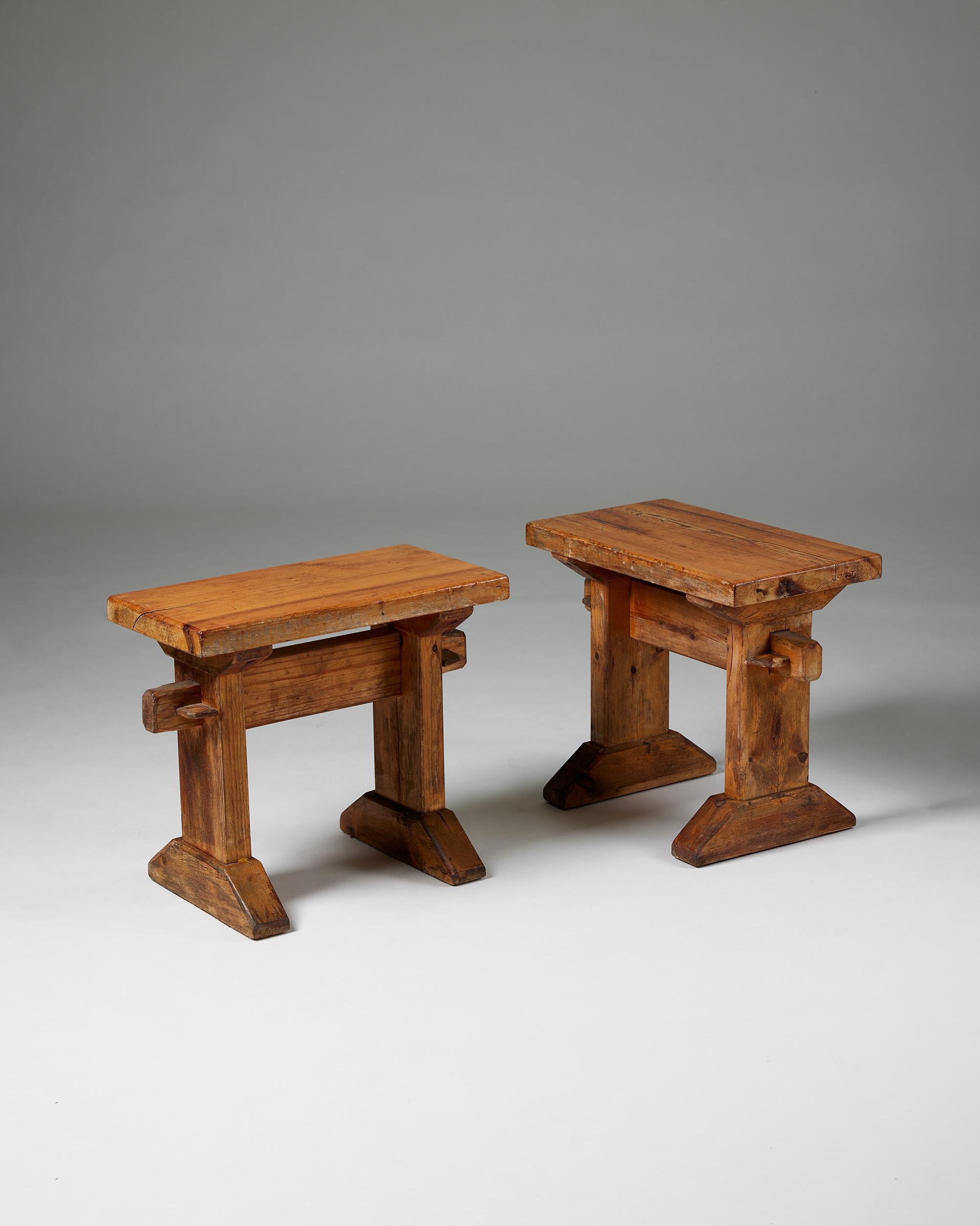 Mid-Century Modern Pair of lacquered pine stools, anonymous, Sweden, 1930s For Sale