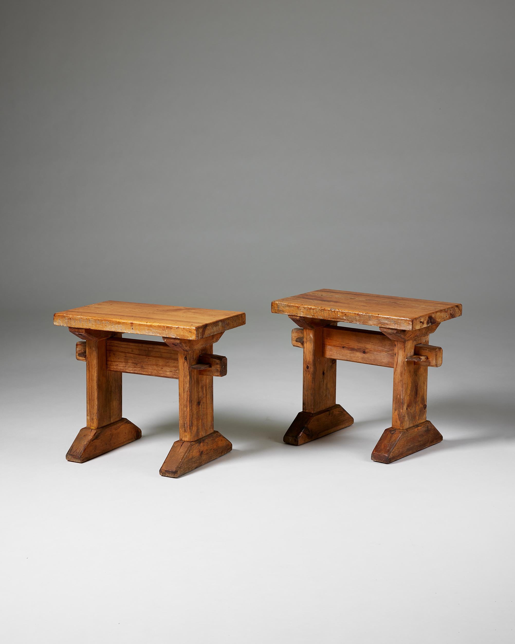 Swedish Pair of lacquered pine stools, anonymous, Sweden, 1930s For Sale