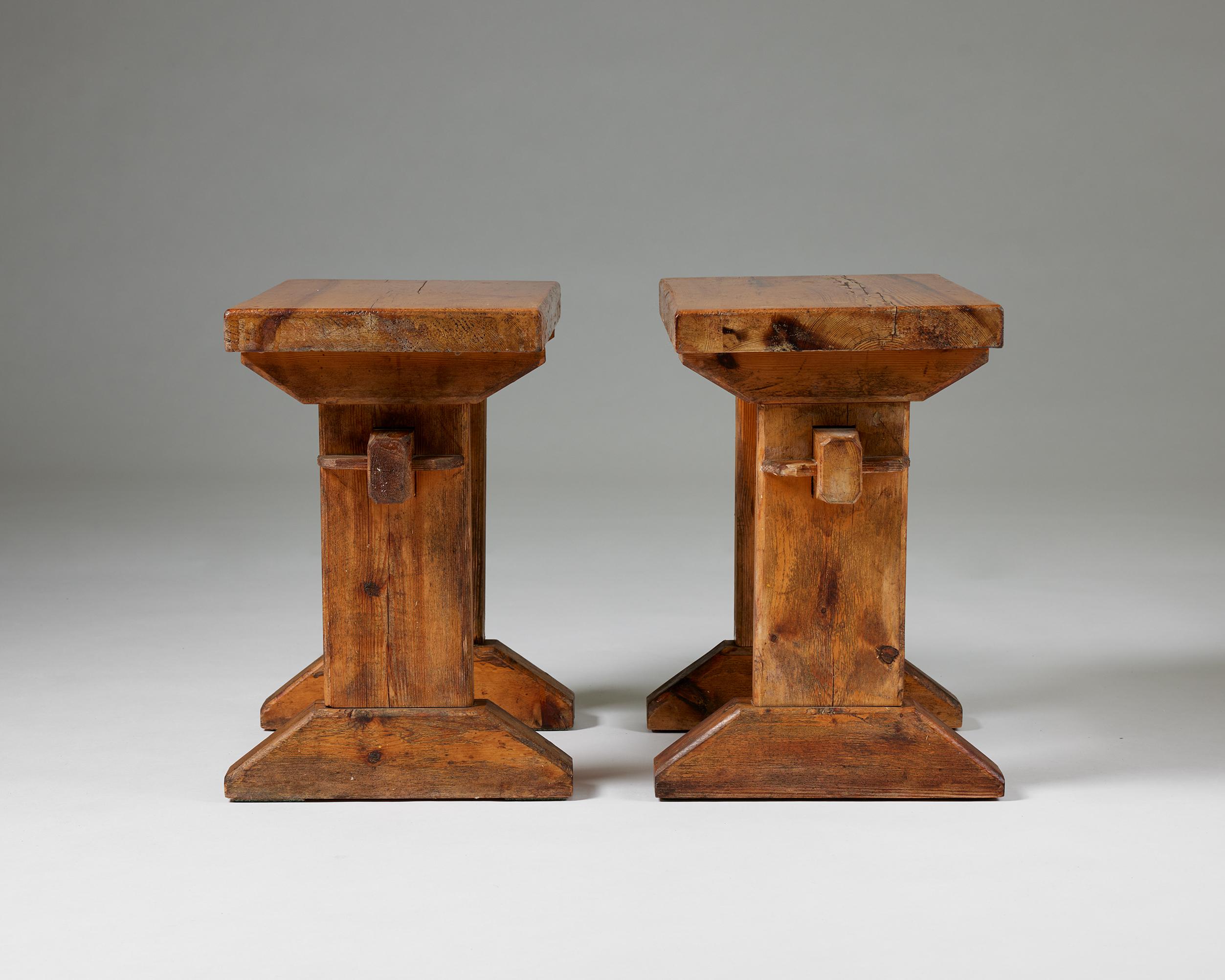Mid-20th Century Pair of lacquered pine stools, anonymous, Sweden, 1930s For Sale