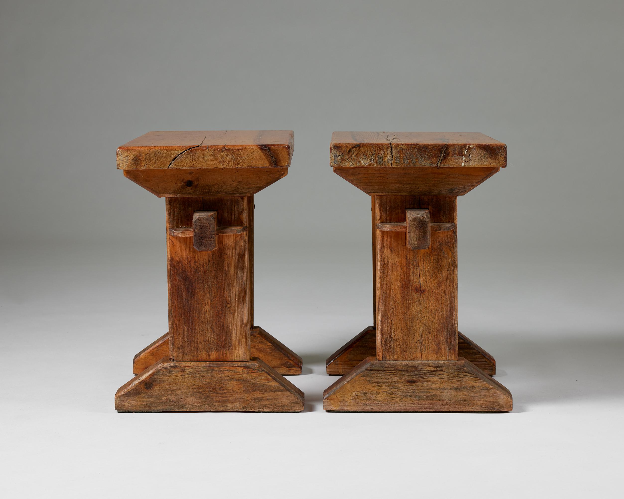 Pine Pair of lacquered pine stools, anonymous, Sweden, 1930s For Sale