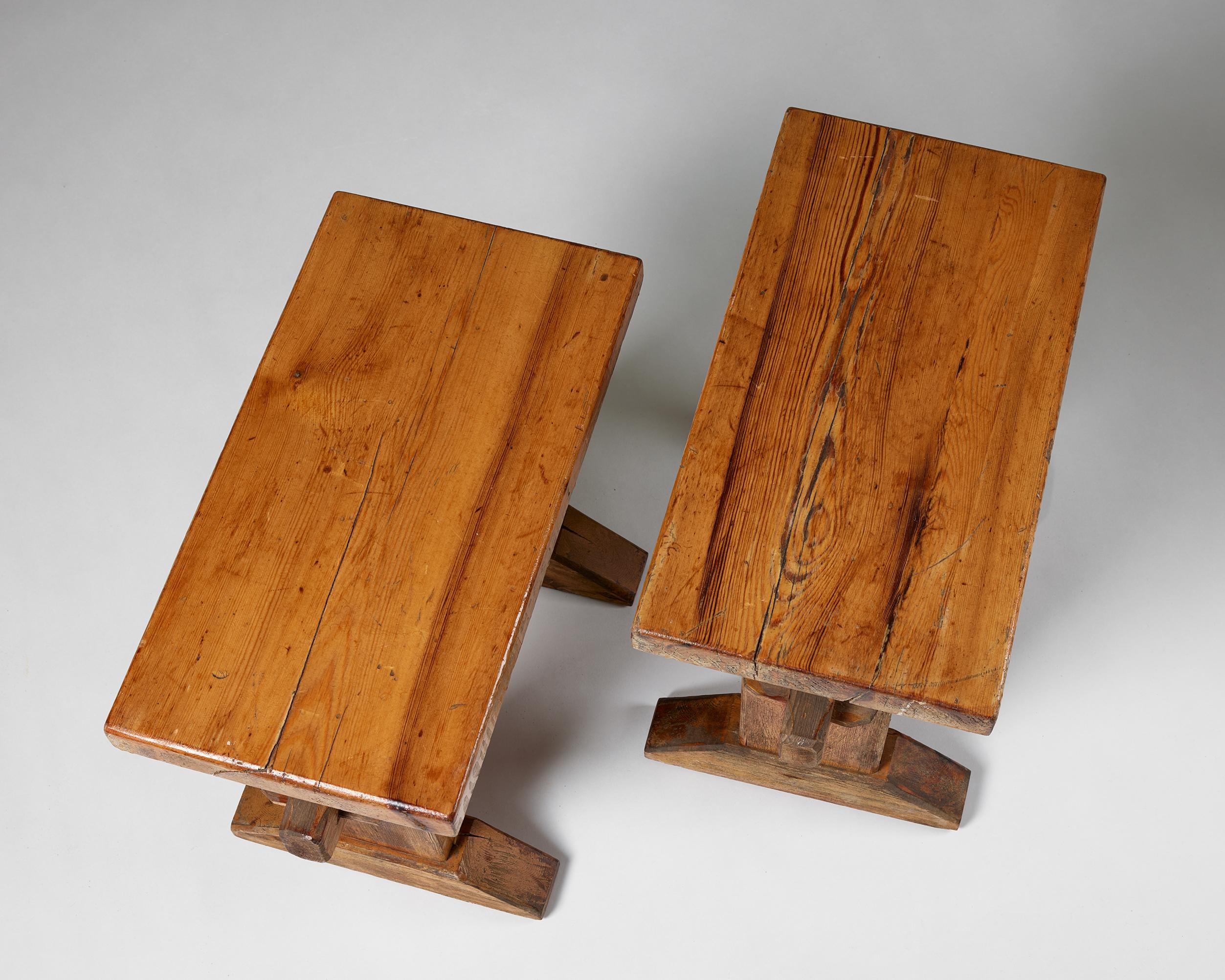 Pair of lacquered pine stools, anonymous, Sweden, 1930s For Sale 1