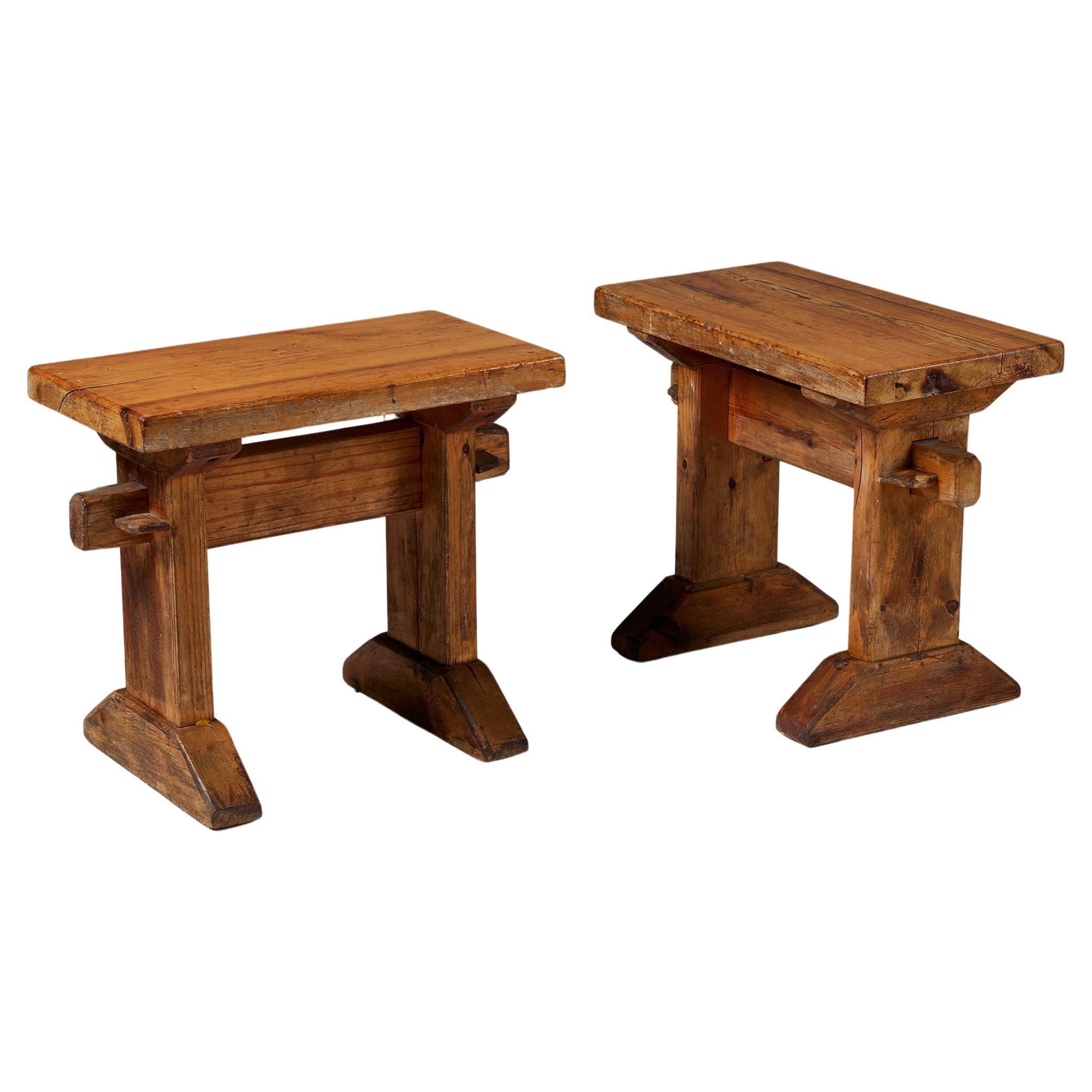 Pair of lacquered pine stools, anonymous, Sweden, 1930s For Sale