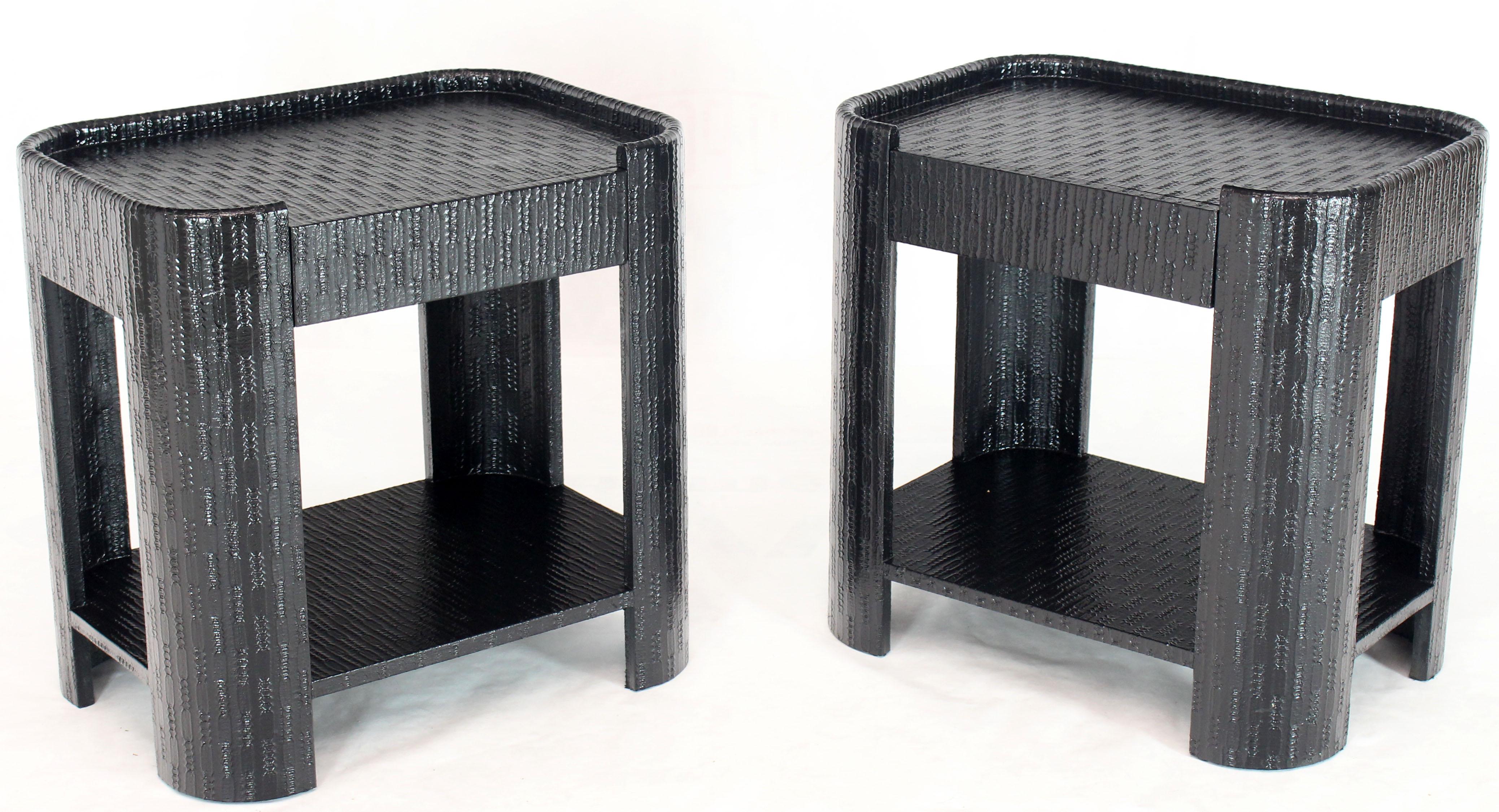 Pair of Lacquered Raffia Cloth Covered Stands End Occasional Tables Springer For Sale 7