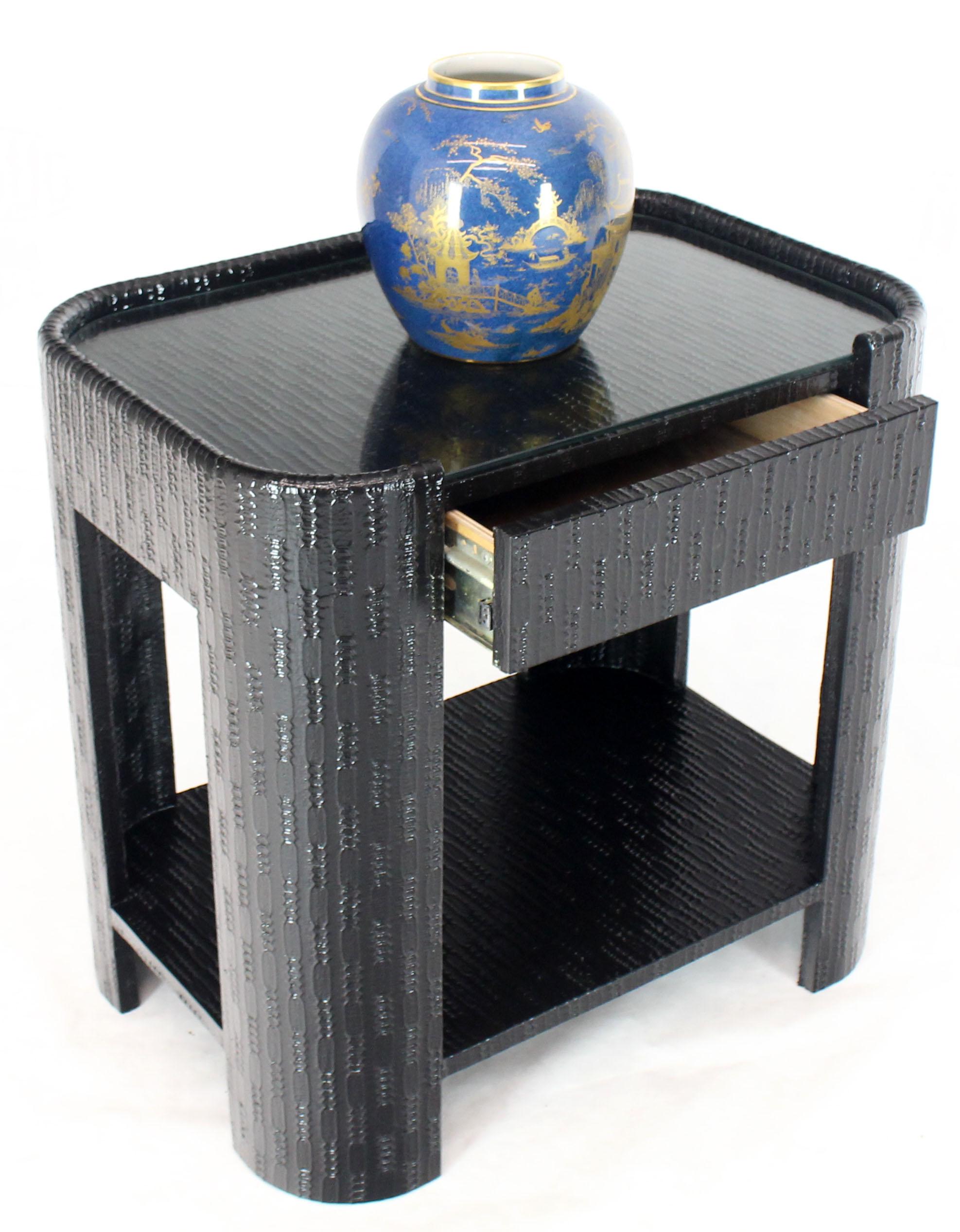 Pair of Lacquered Raffia Cloth Covered Stands End Occasional Tables Springer For Sale 10