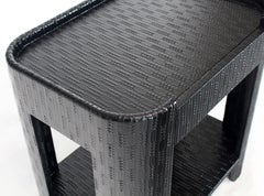 Pair of Lacquered Raffia Cloth Covered Stands End Occasional Tables Springer