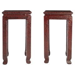 Vintage Pair of Lacquered Raffia Side Tables