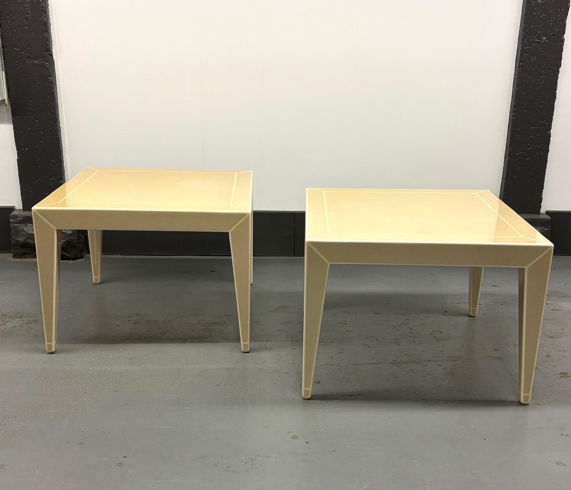 Pair of lacquered shagreen side tables by Karl Springer