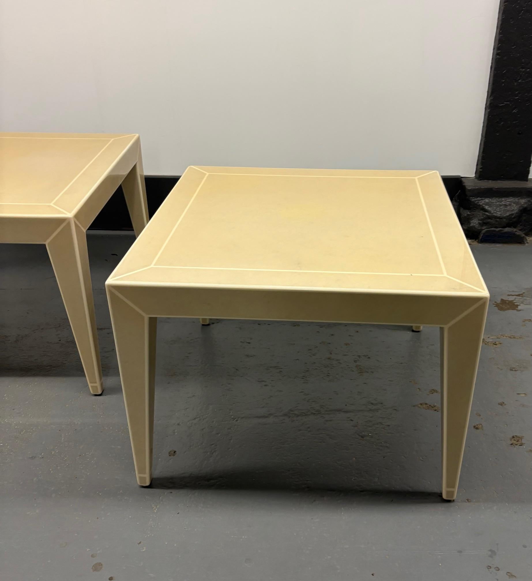 American Pair of lacquered Shagreen Side Tables by Karl Springer For Sale