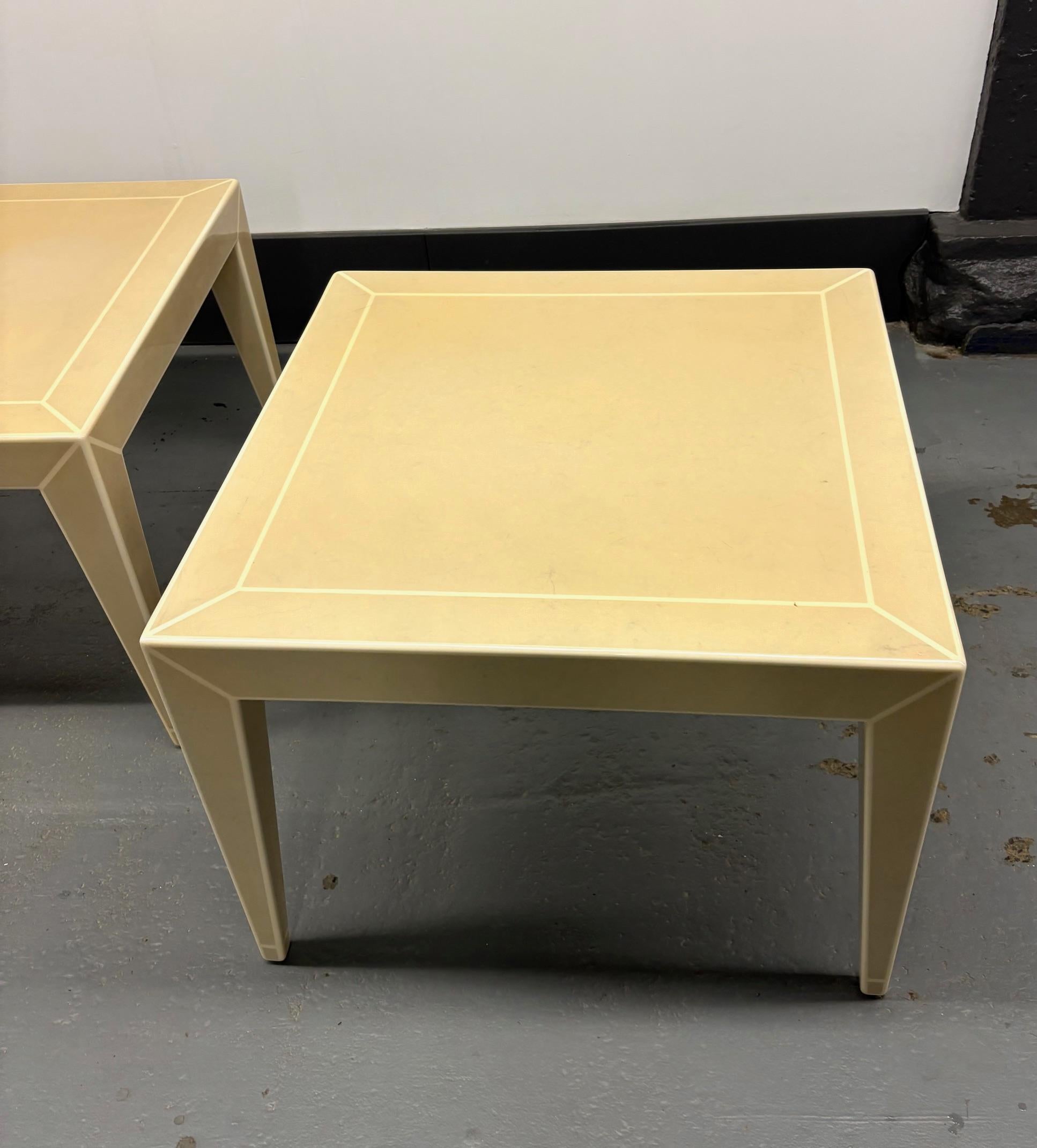 Lacquered Pair of lacquered Shagreen Side Tables by Karl Springer For Sale