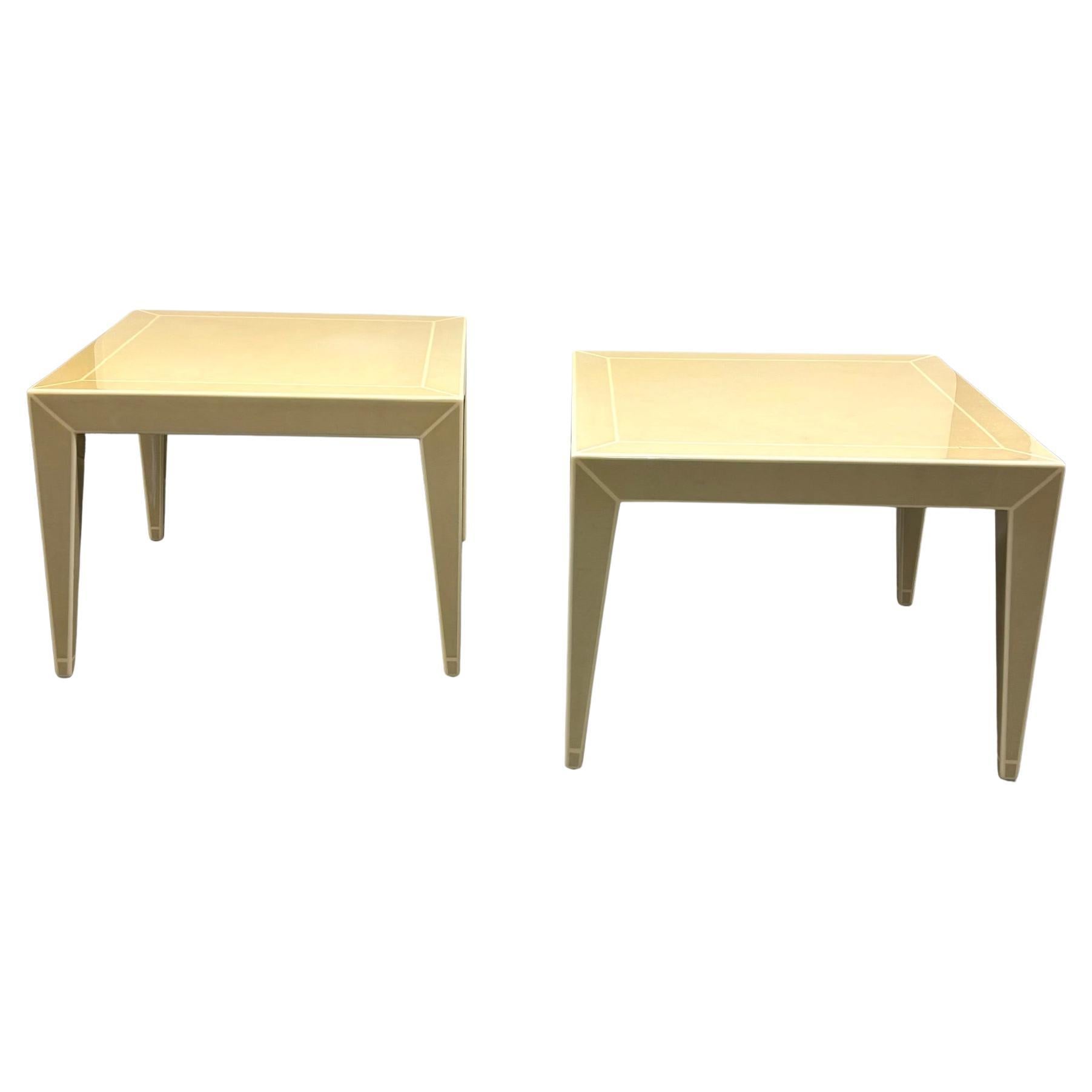 Pair of lacquered Shagreen Side Tables by Karl Springer For Sale