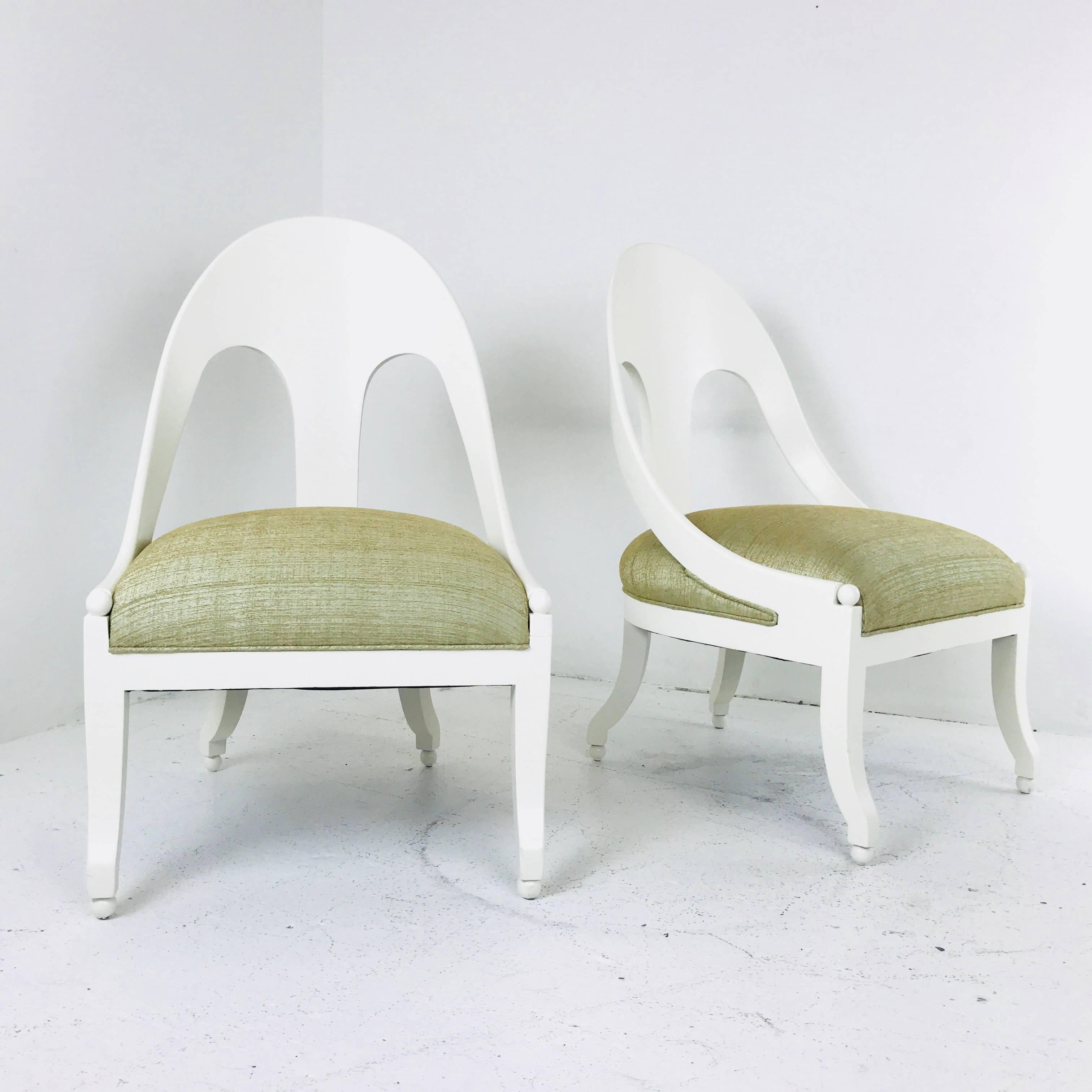 Pair of Lacquered Spoon Back Chairs by Baker 1