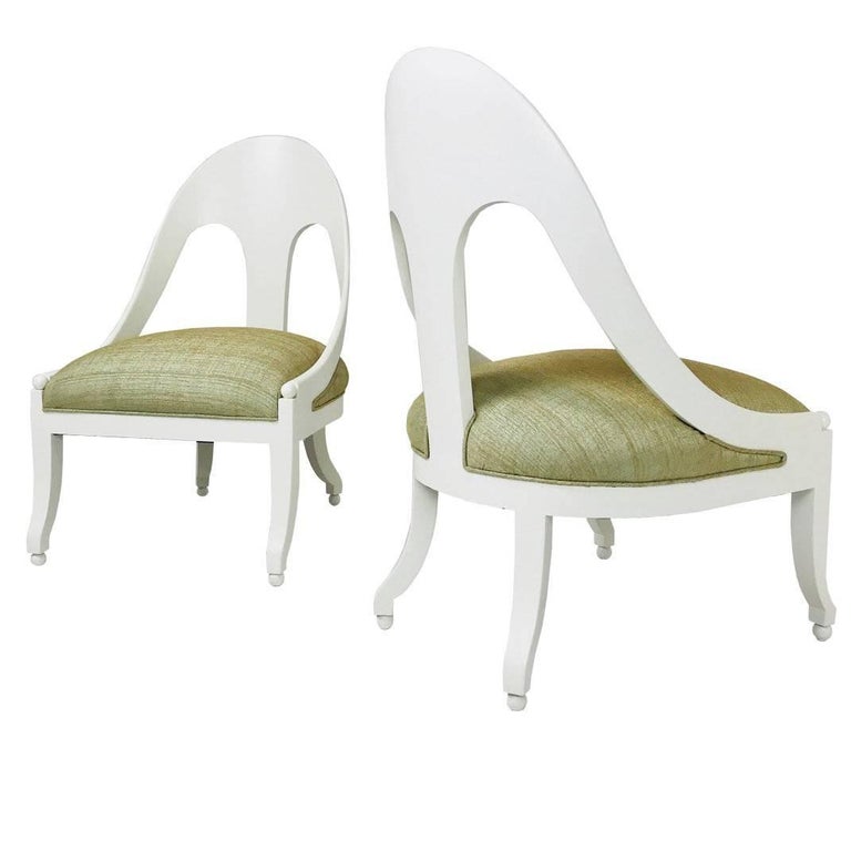 Pair Of Lacquered Spoon Back Chairs By Baker