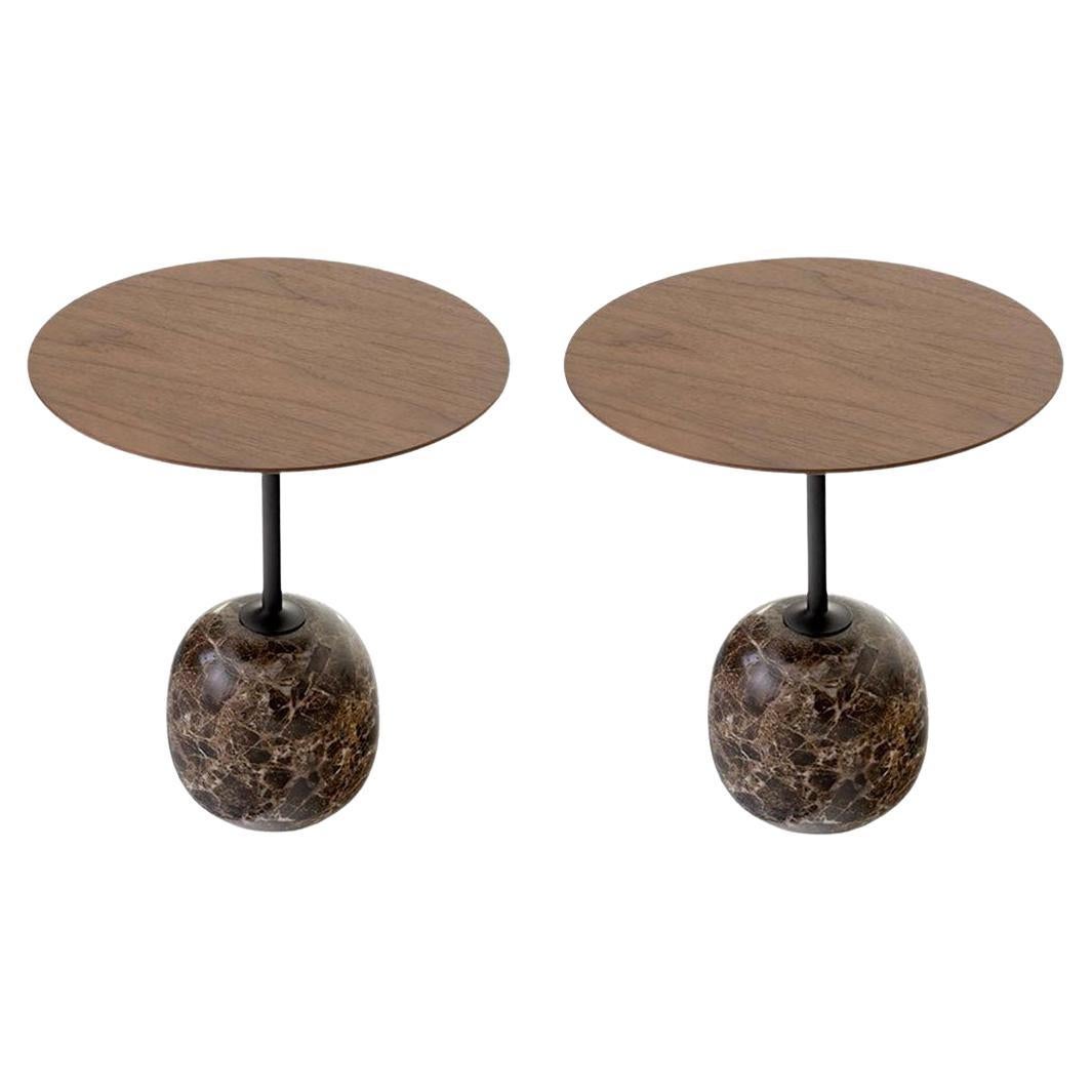 Paar Beistelltische aus lackiertem Nussbaum und Marmor mit runder Platte Lato Ln8, für &Tradition