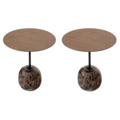 Pair of Lacquered Walnut & Marble Round Top Lato Ln8 Side Table, for &Tradition