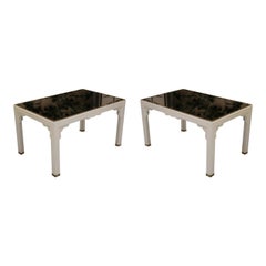 Pair of Lacquered White, Brass and Glass Midcentury French Coffee Tables, 1970