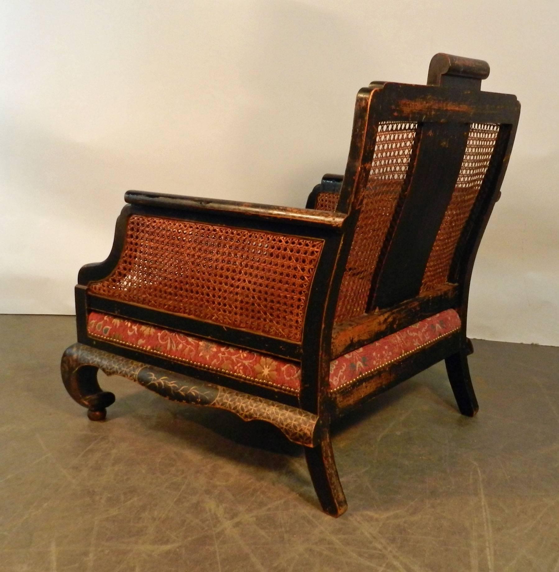 Chinese Pair of Lacquered Wood Armchairs, China, 19th Century