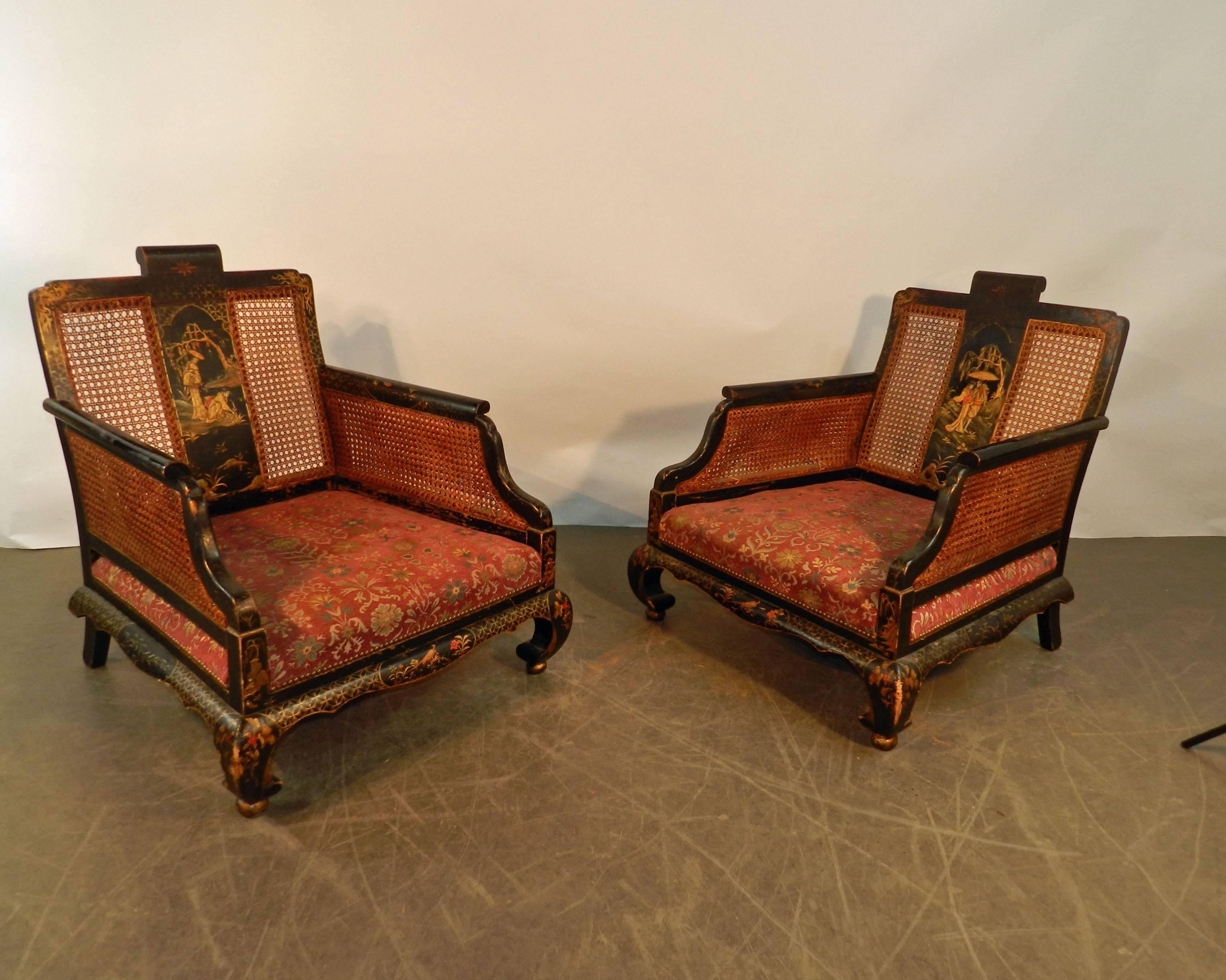 Pair of Lacquered Wood Armchairs, China, 19th Century 2