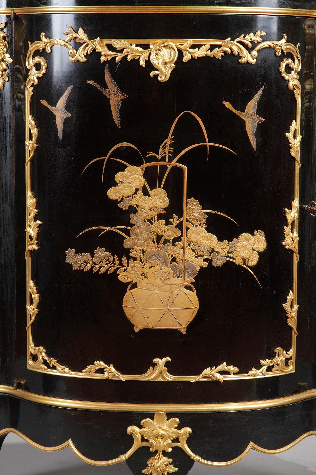 Late 19th Century Pair of Lacquered Wood Encoignures, by A.E. Beurdeley, France, Circa 1890 For Sale