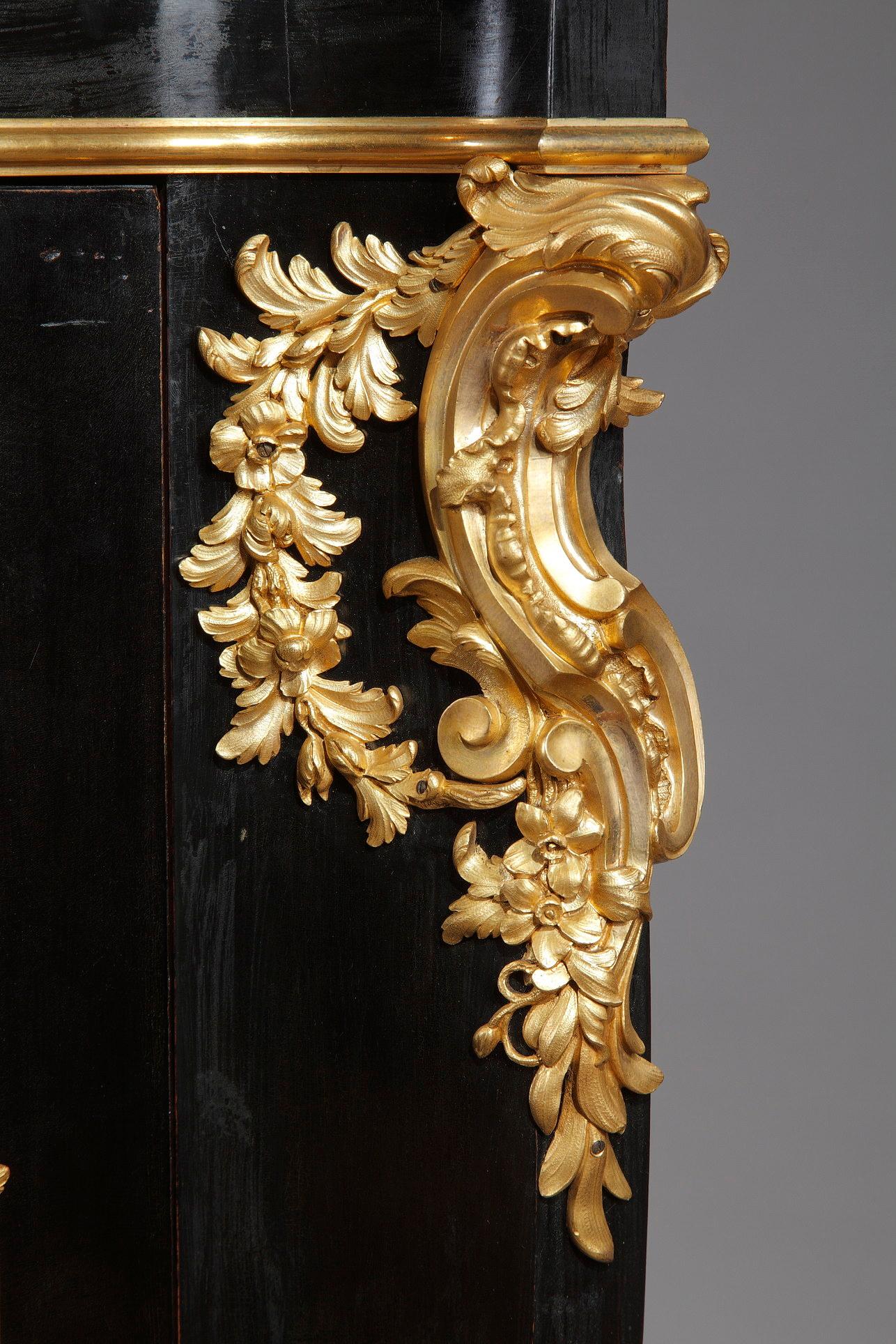 Bronze Pair of Lacquered Wood Encoignures, by A.E. Beurdeley, France, Circa 1890 For Sale