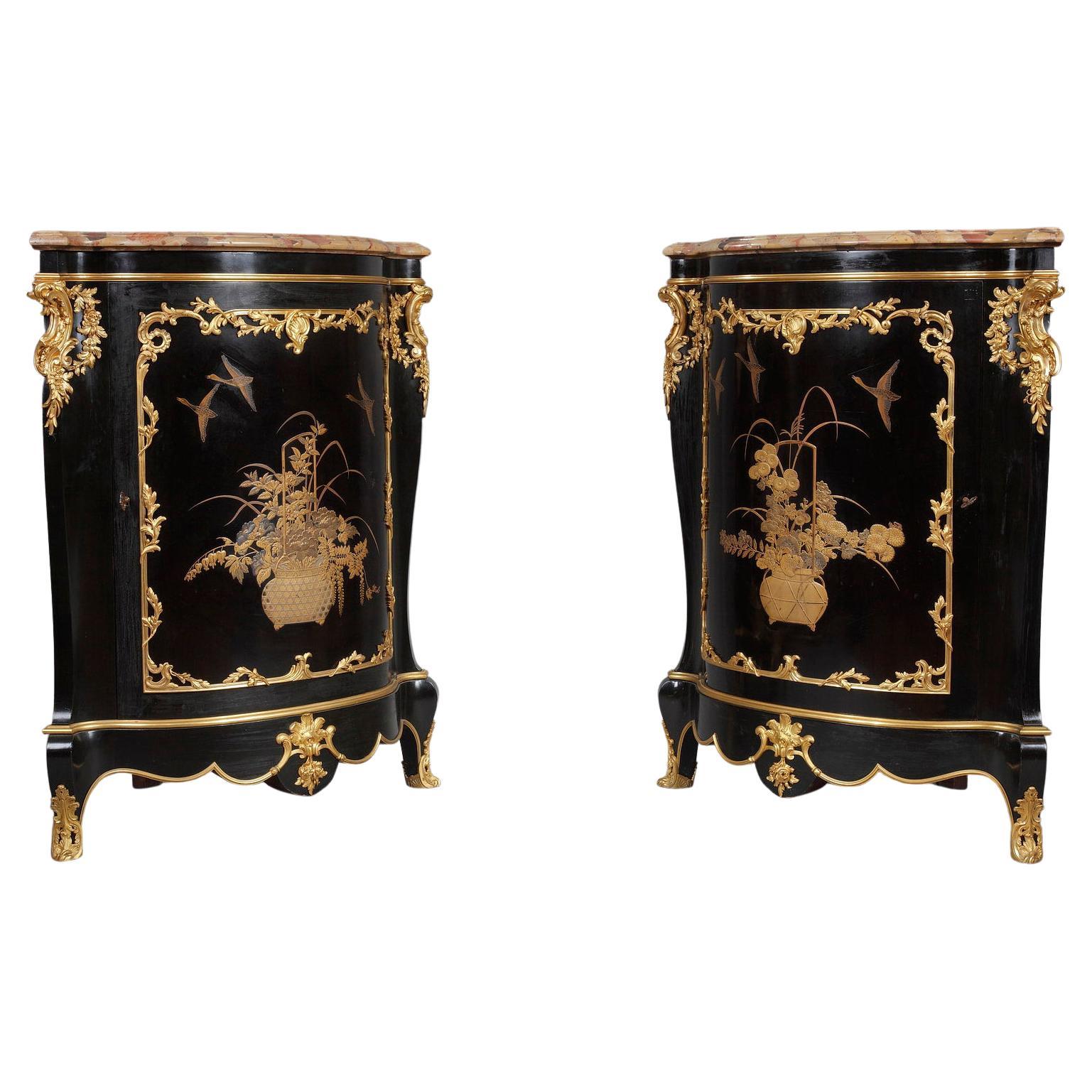 Pair of Lacquered Wood Encoignures, by A.E. Beurdeley, France, Circa 1890