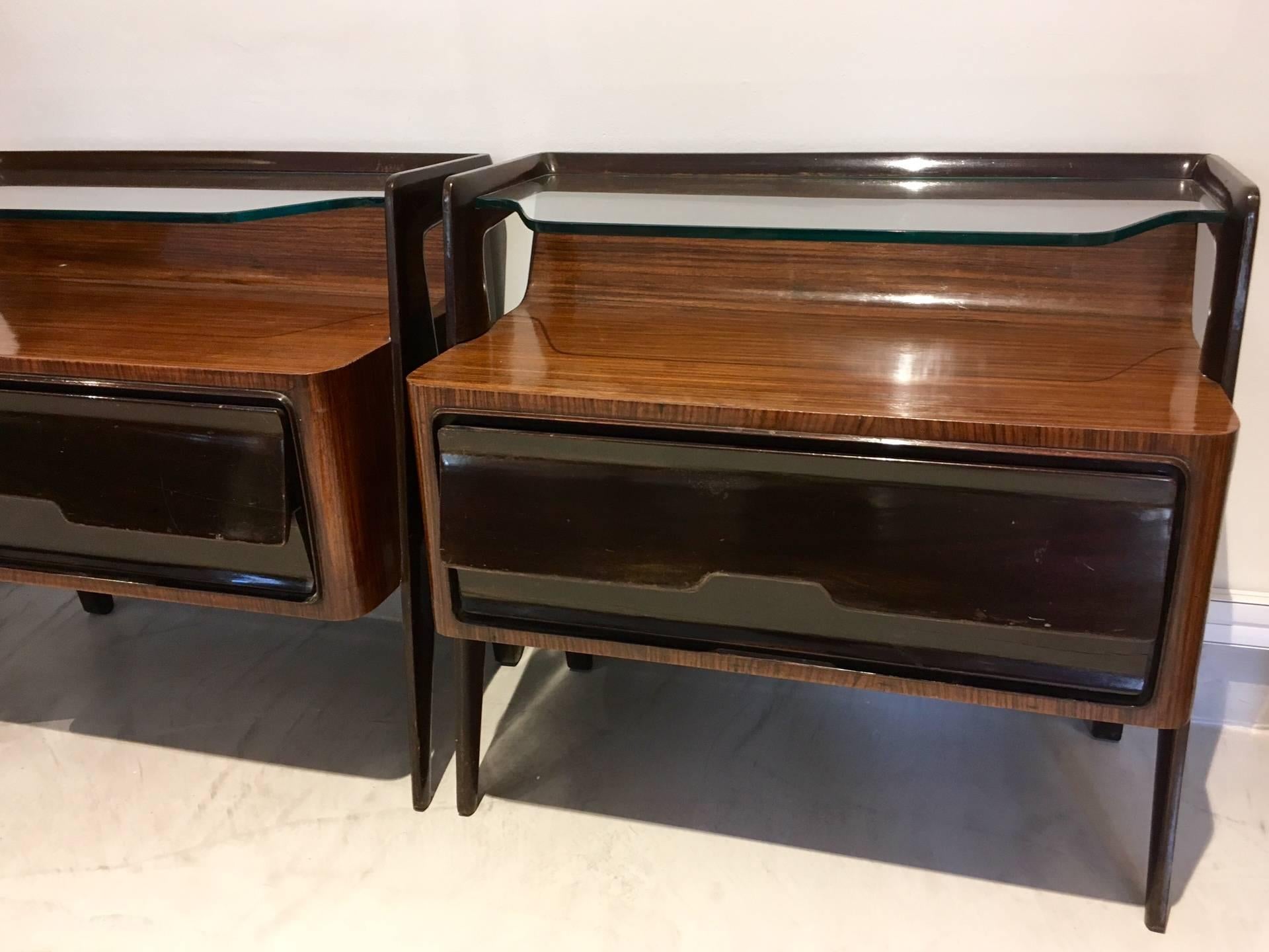 Mid-Century Modern Pair of Lacquered Wood Side Tables Attributed to Paolo Buffa