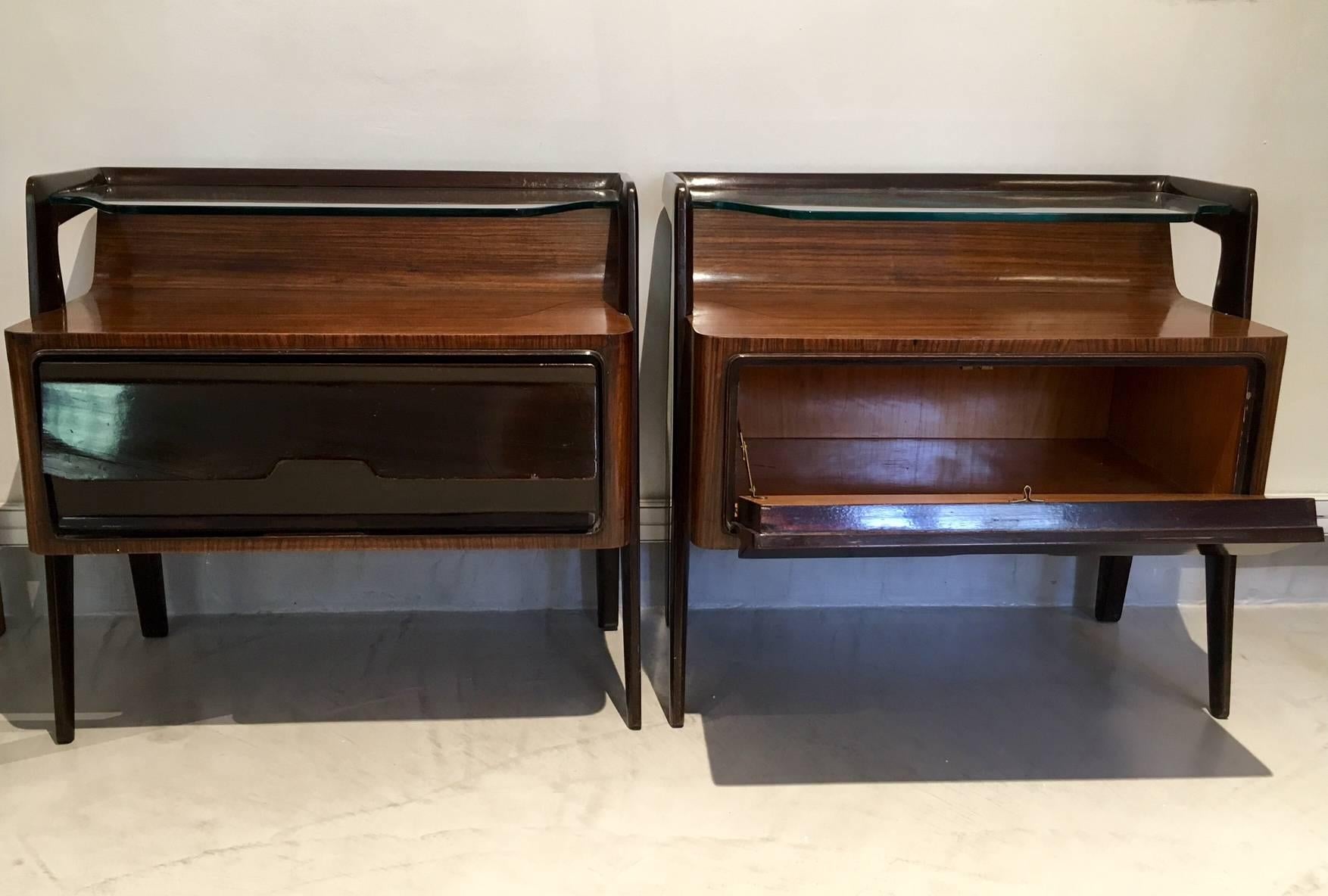 Italian Pair of Lacquered Wood Side Tables Attributed to Paolo Buffa