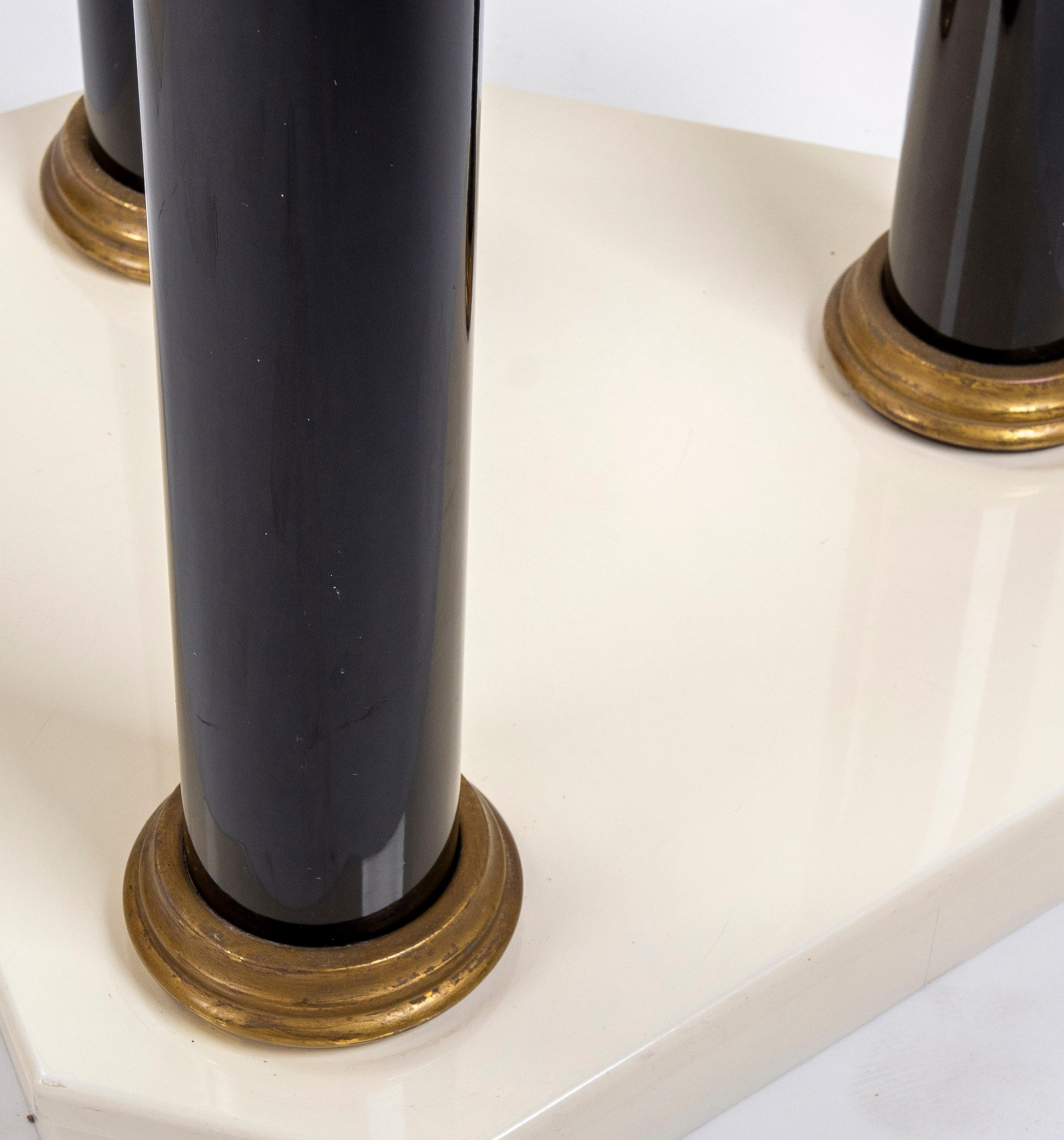 Pair of Lacquered Wood Table Legs with Bronze Columns and Bases For Sale 5
