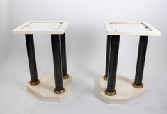 Pair of Lacquered Wood Table Legs with Bronze Columns and Bases