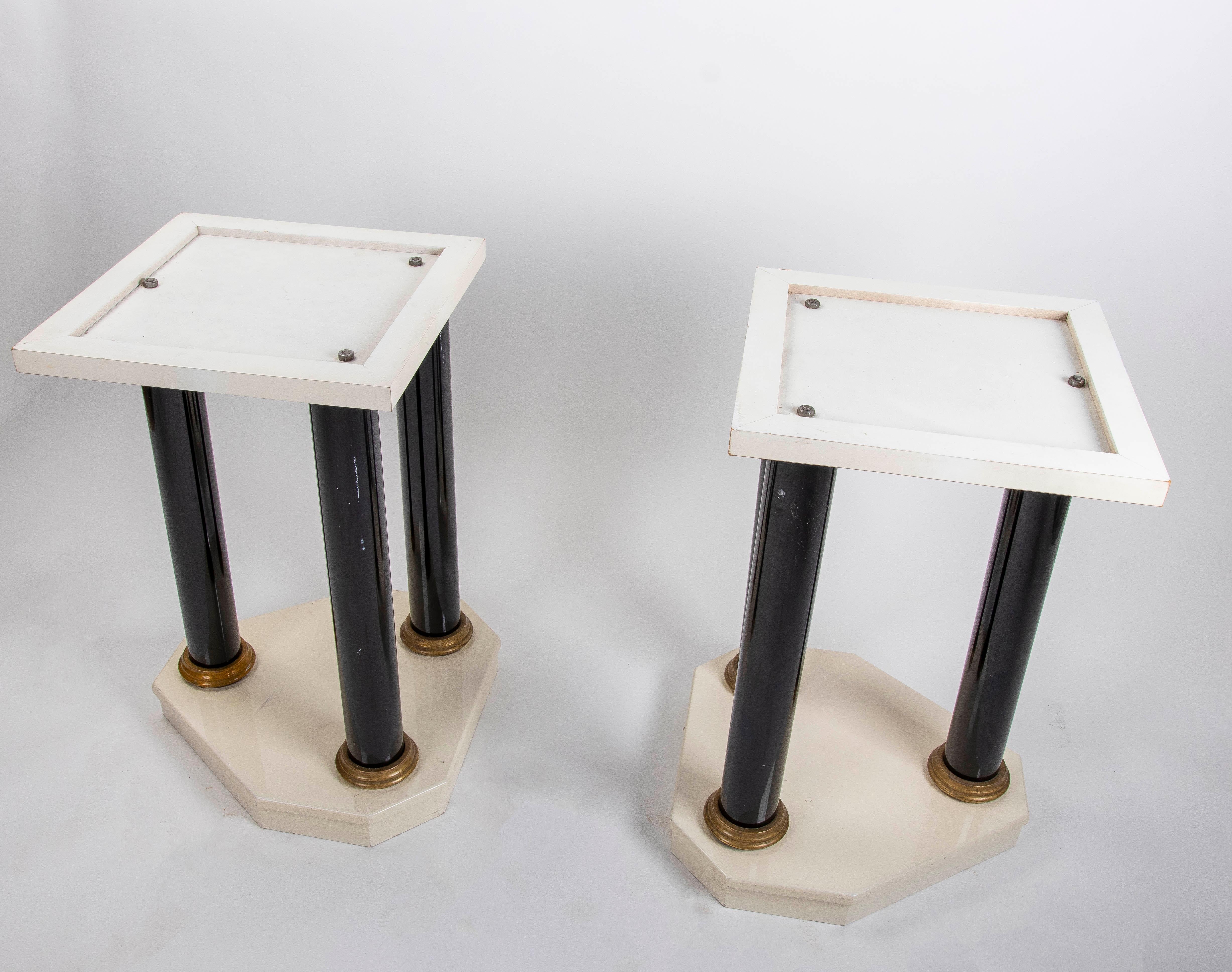 Spanish Pair of Lacquered Wood Table Legs with Bronze Columns and Bases For Sale