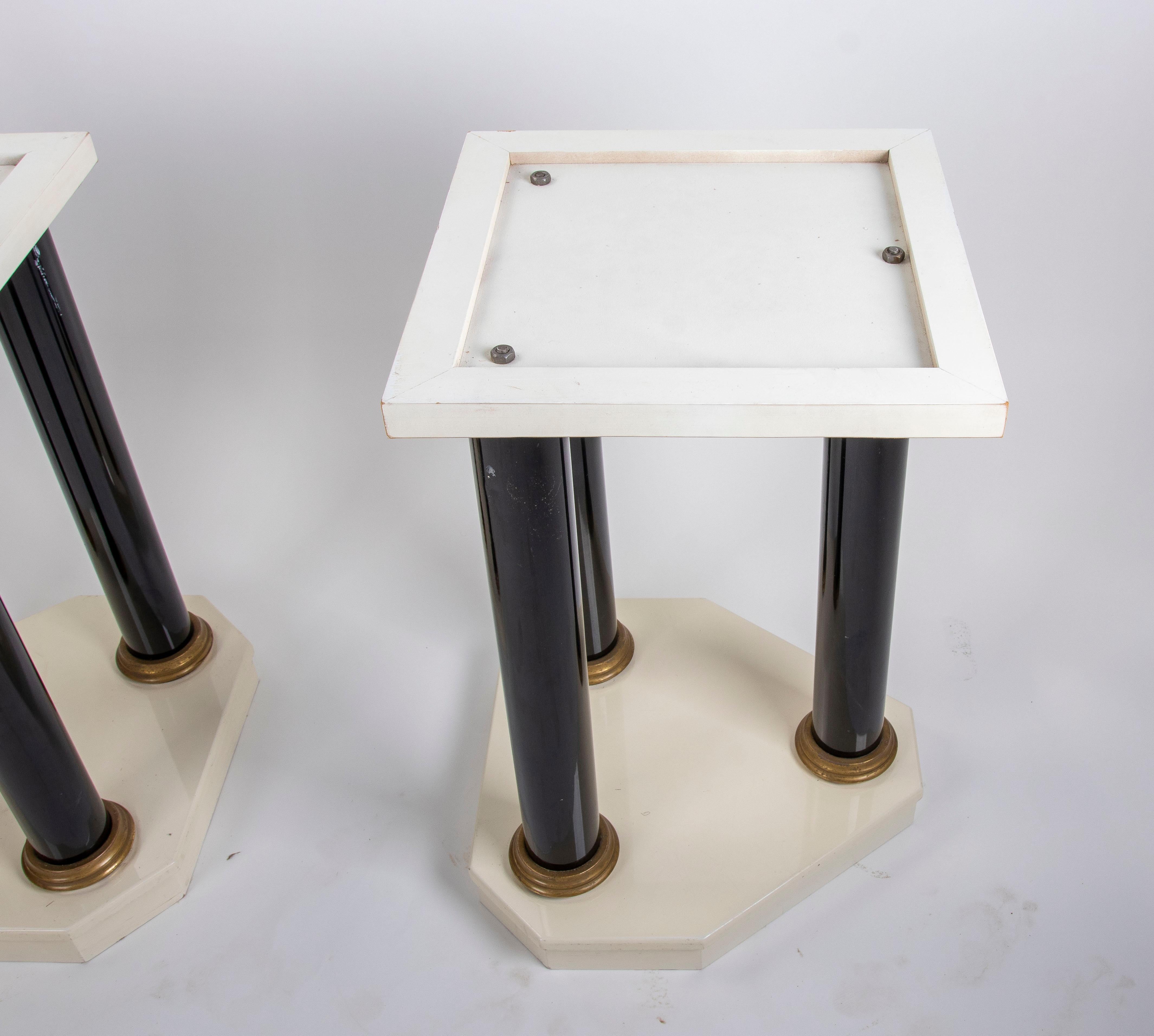 Pair of Lacquered Wood Table Legs with Bronze Columns and Bases For Sale 1