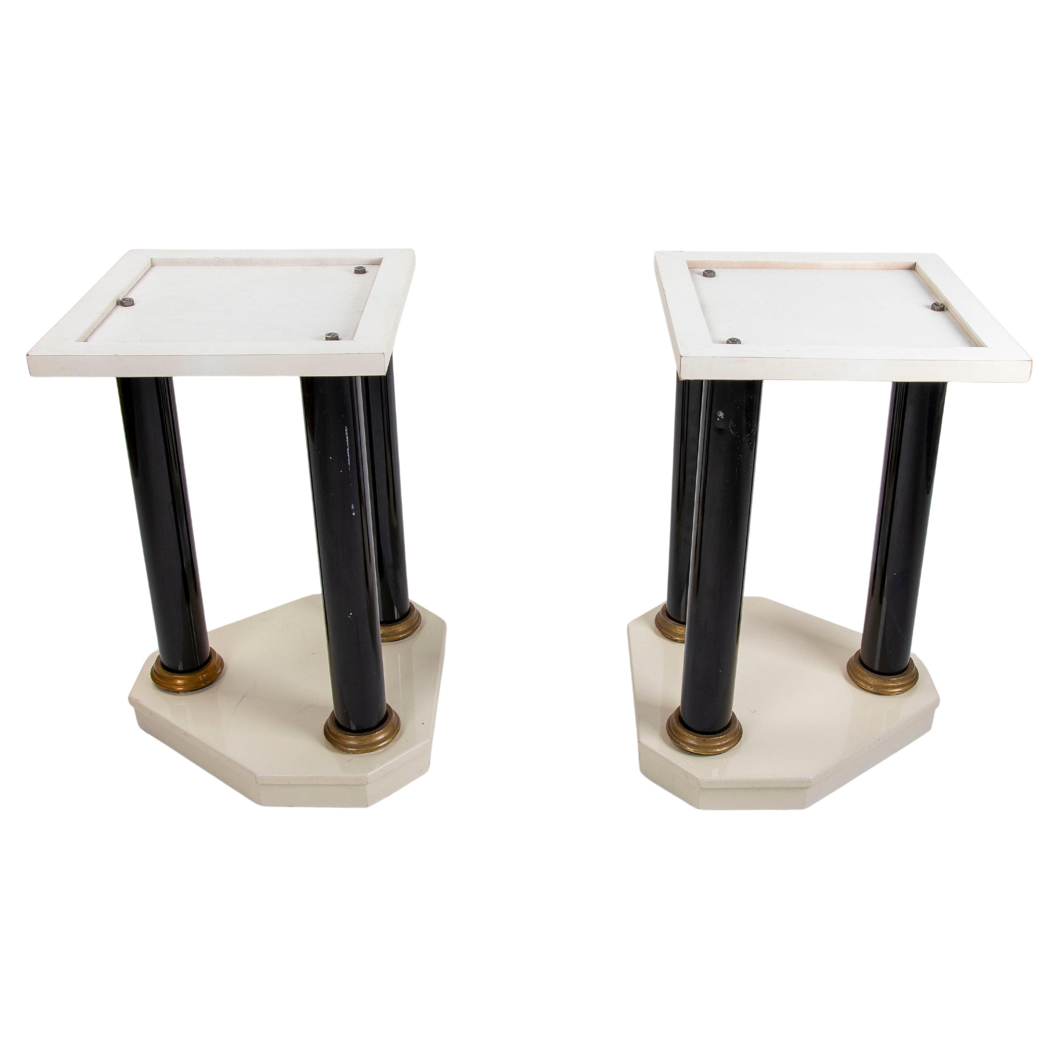 Coppia di gambe per tavolo in Wood laccato con colonne e basi in bronzo