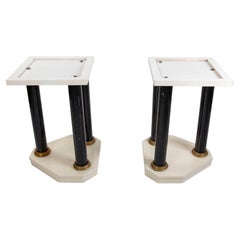 Pair of Lacquered Wood Table Legs with Bronze Columns and Bases