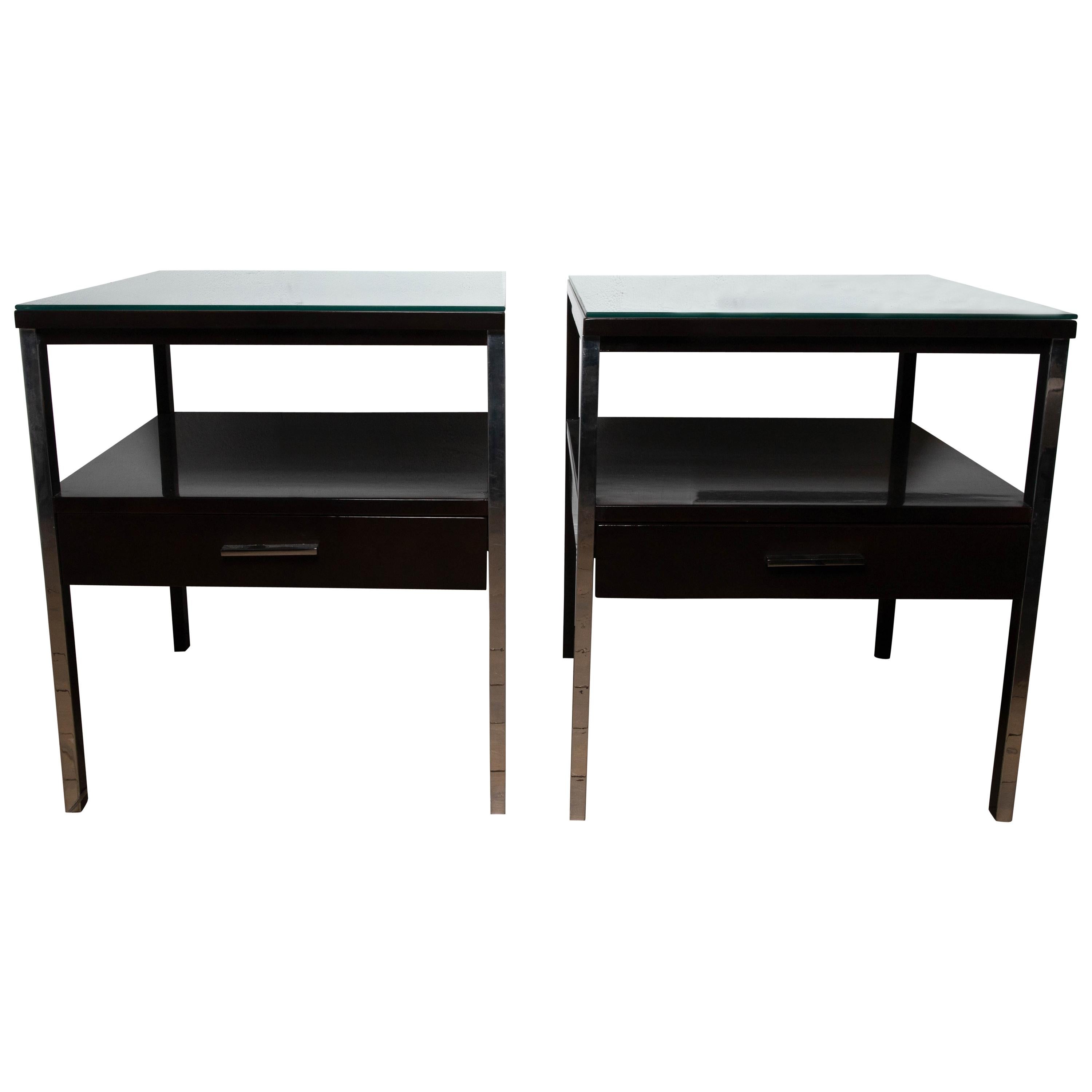 Pair of Lacquered Wood Tables with Chrome Details, by Paul McCobb
