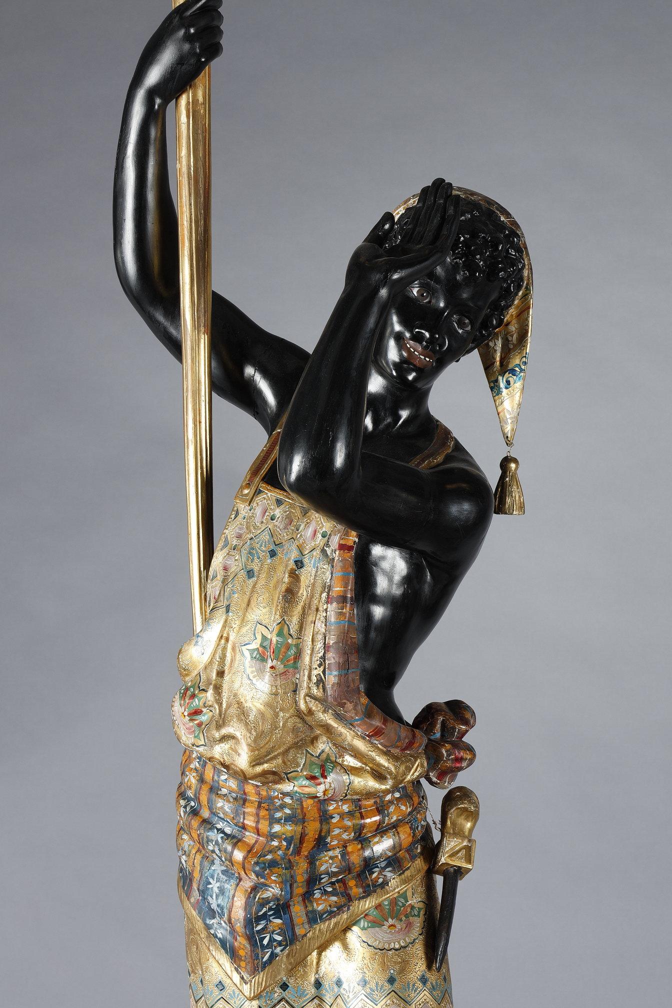 Pair of lacquered wood torchholders depicting Nubians For Sale 1