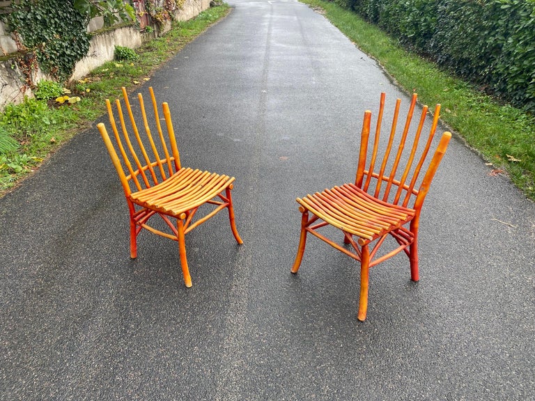 Pair of Lacquered Wooden Chairs, Imitating Bamboo, circa 1950 For Sale 5
