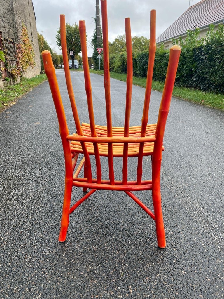 Pair of Lacquered Wooden Chairs, Imitating Bamboo, circa 1950 For Sale 7