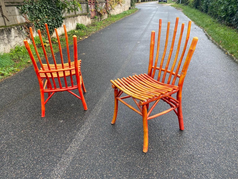 Pair of Lacquered Wooden Chairs, Imitating Bamboo, circa 1950 For Sale 8