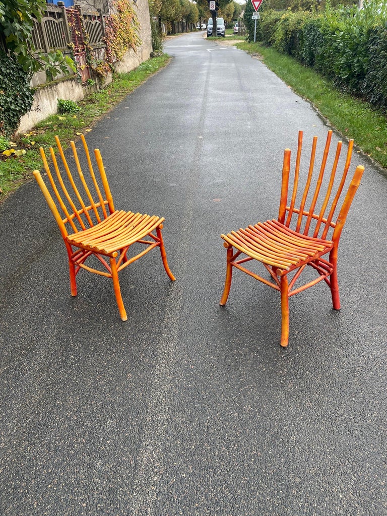 Pair of Lacquered Wooden Chairs, Imitating Bamboo, circa 1950 For Sale 13