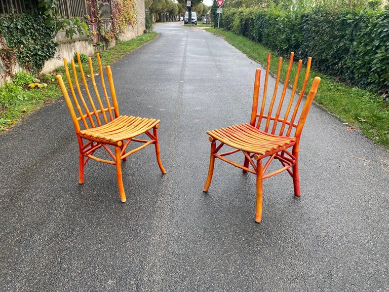European Pair of Lacquered Wooden Chairs, Imitating Bamboo, circa 1950 For Sale