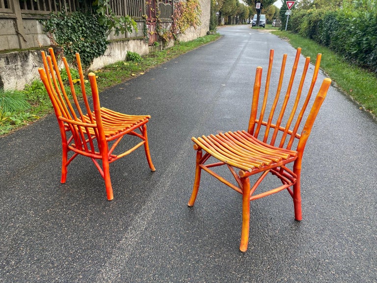 Pair of Lacquered Wooden Chairs, Imitating Bamboo, circa 1950 For Sale 3