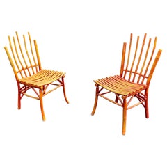 Pair of Lacquered Wooden Chairs, Imitating Bamboo, circa 1950